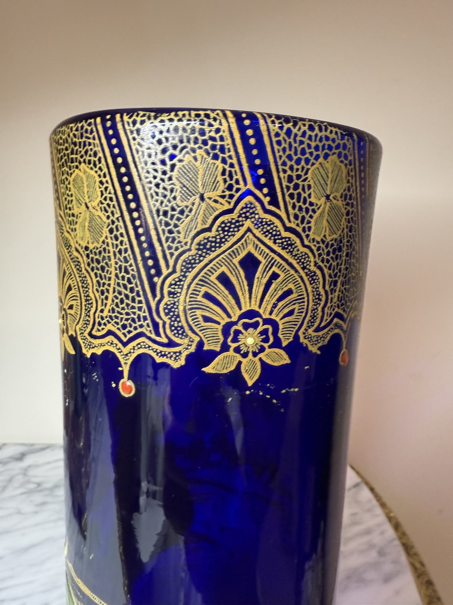 Vase en verre bleu cobalt, dans le goût de François-Théodore Legras-photo-3