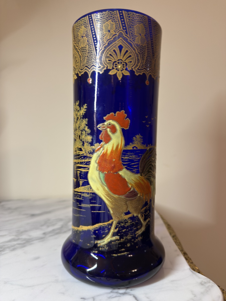 Vase en verre bleu cobalt, dans le goût de François-Théodore Legras-photo-6