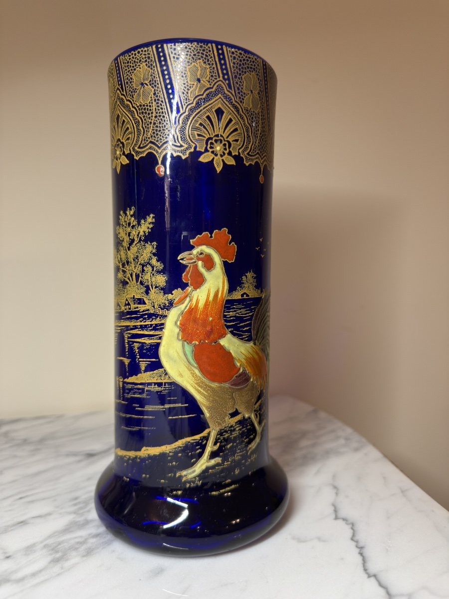 Vase en verre bleu cobalt, dans le goût de François-Théodore Legras-photo-7