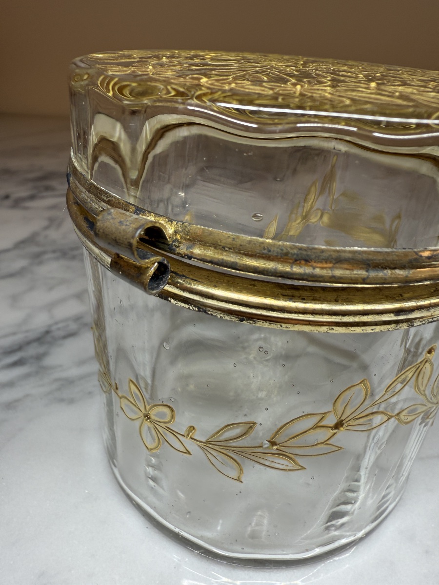 Bonbonnière, boîte à bijoux, coffret, poudrier en verre, motifsfloraux dorés peints à la main -photo-8