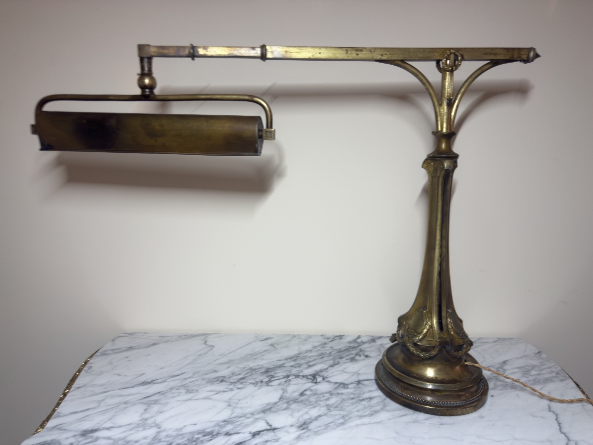 Lampe De Piano Ou De Bureau Articulée En Bronze Et Laiton – époque Art Nouveau, Vers 1900-photo-2