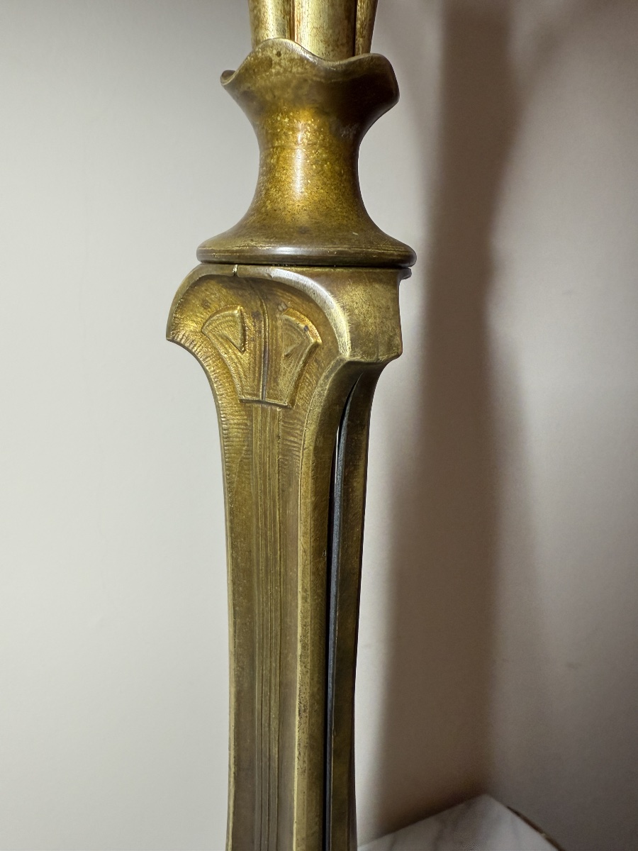 Lampe De Piano Ou De Bureau Articulée En Bronze Et Laiton – époque Art Nouveau, Vers 1900-photo-5