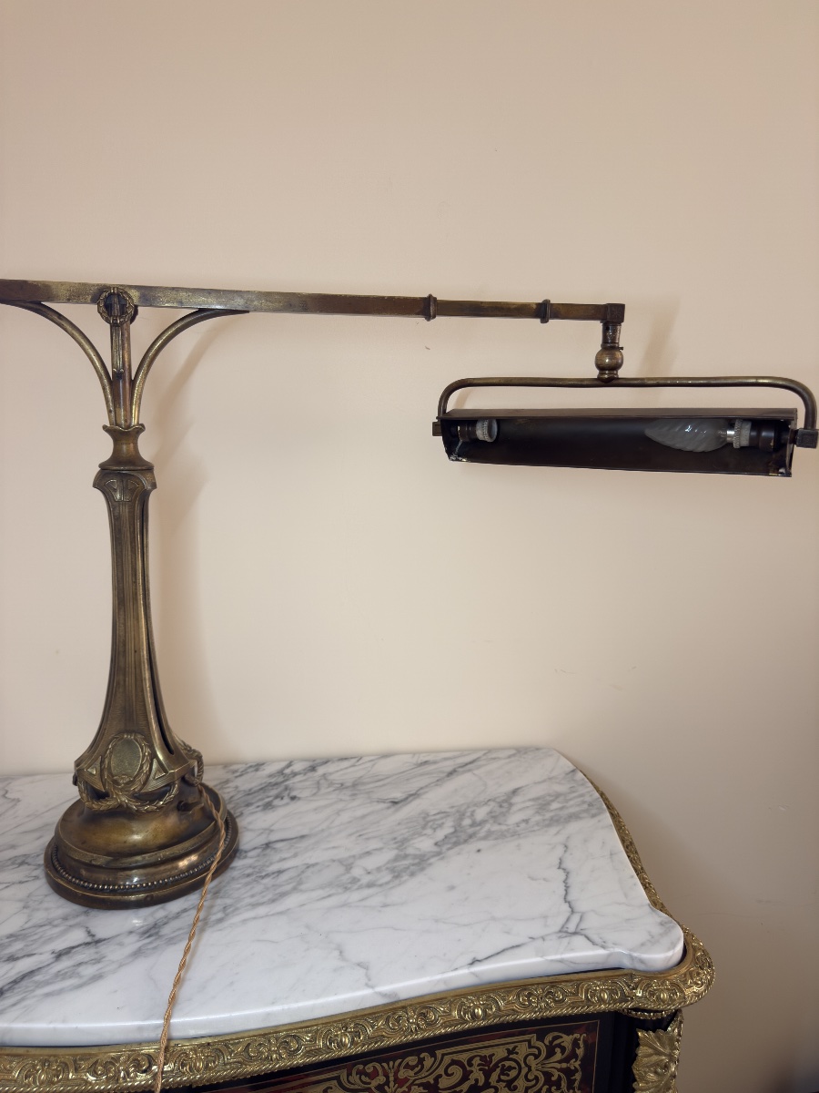 Lampe De Piano Ou De Bureau Articulée En Bronze Et Laiton – époque Art Nouveau, Vers 1900-photo-8