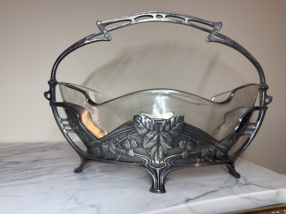 Centre de table ou corbeille à anses de style Art Nouveau, métal argenté Manufacture Minerva-photo-2