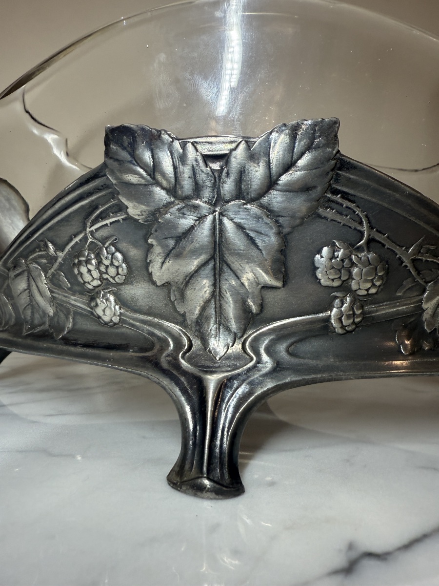 Centre de table ou corbeille à anses de style Art Nouveau, métal argenté Manufacture Minerva-photo-3