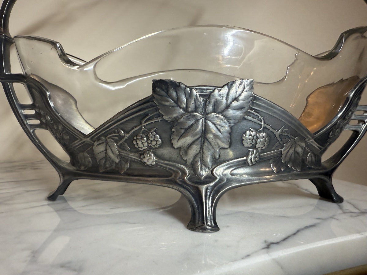 Centre de table ou corbeille à anses de style Art Nouveau, métal argenté Manufacture Minerva-photo-4
