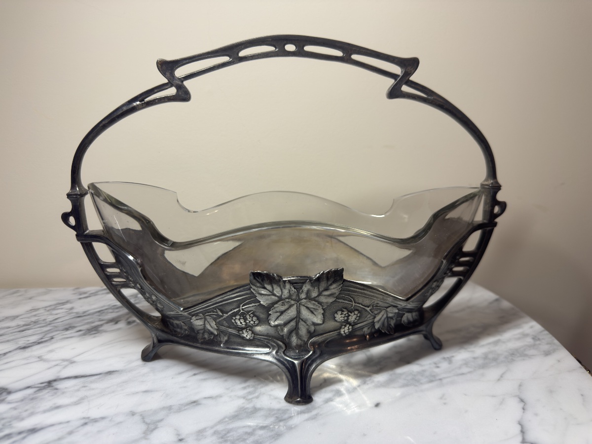 Centre de table ou corbeille à anses de style Art Nouveau, métal argenté Manufacture Minerva-photo-6