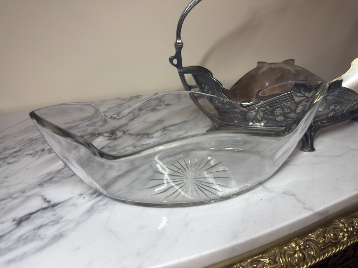 Centre de table ou corbeille à anses de style Art Nouveau, métal argenté Manufacture Minerva-photo-7