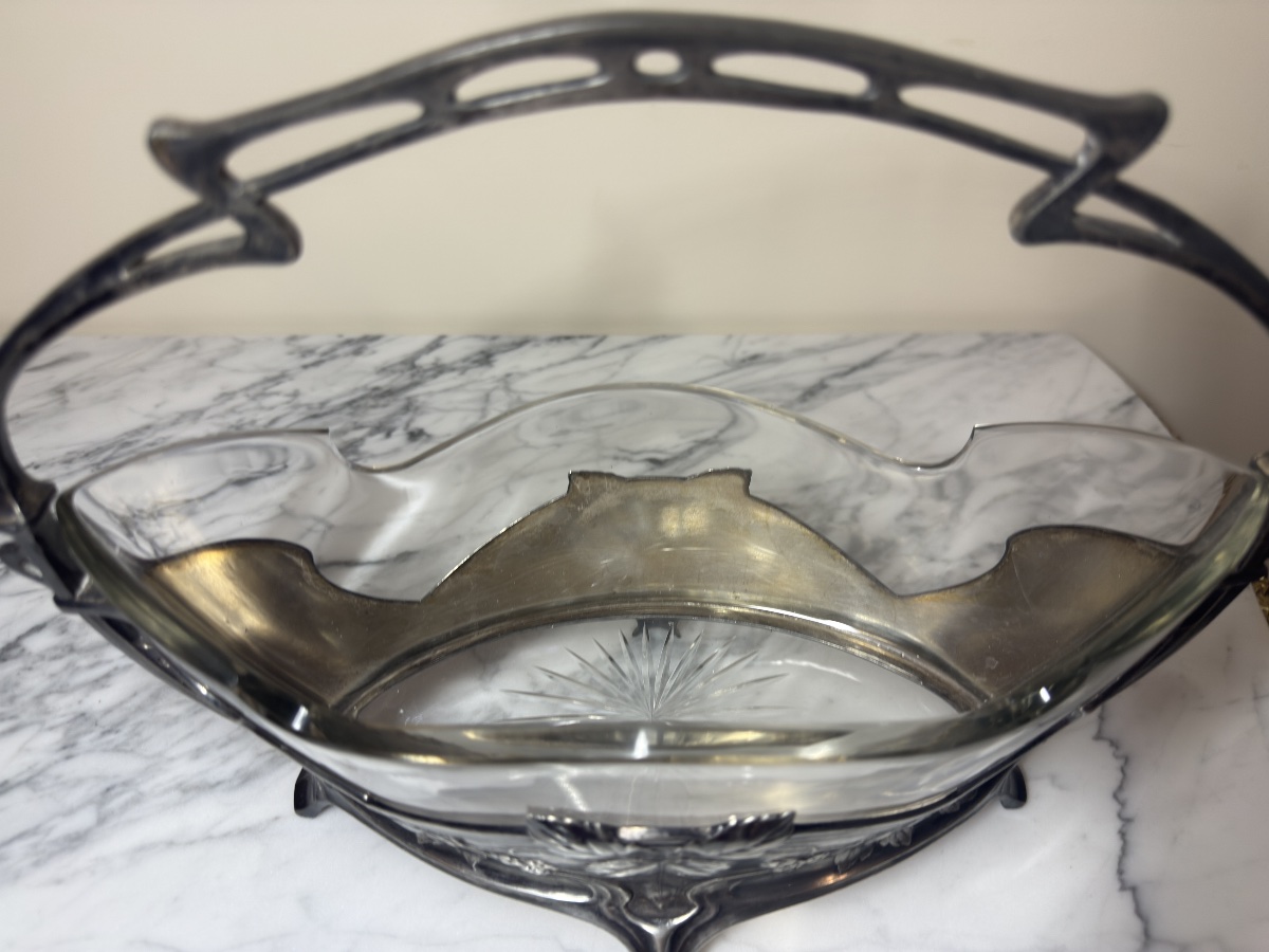 Centre de table ou corbeille à anses de style Art Nouveau, métal argenté Manufacture Minerva-photo-8