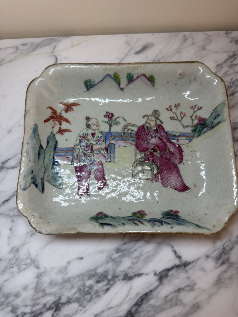 Plat creux en porcelaine de la Famille Rose, Chine, fin Qing / République-photo-2