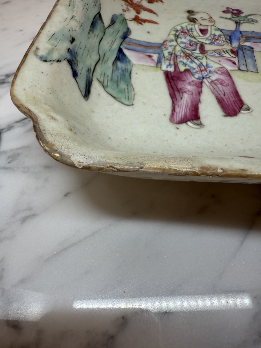 Plat creux en porcelaine de la Famille Rose, Chine, fin Qing / République-photo-3