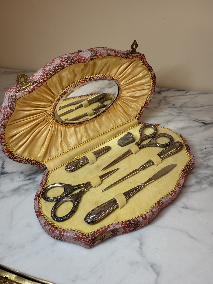 Antique Sewing Set In 800 Sterling Silver - Complete 6-piece Set