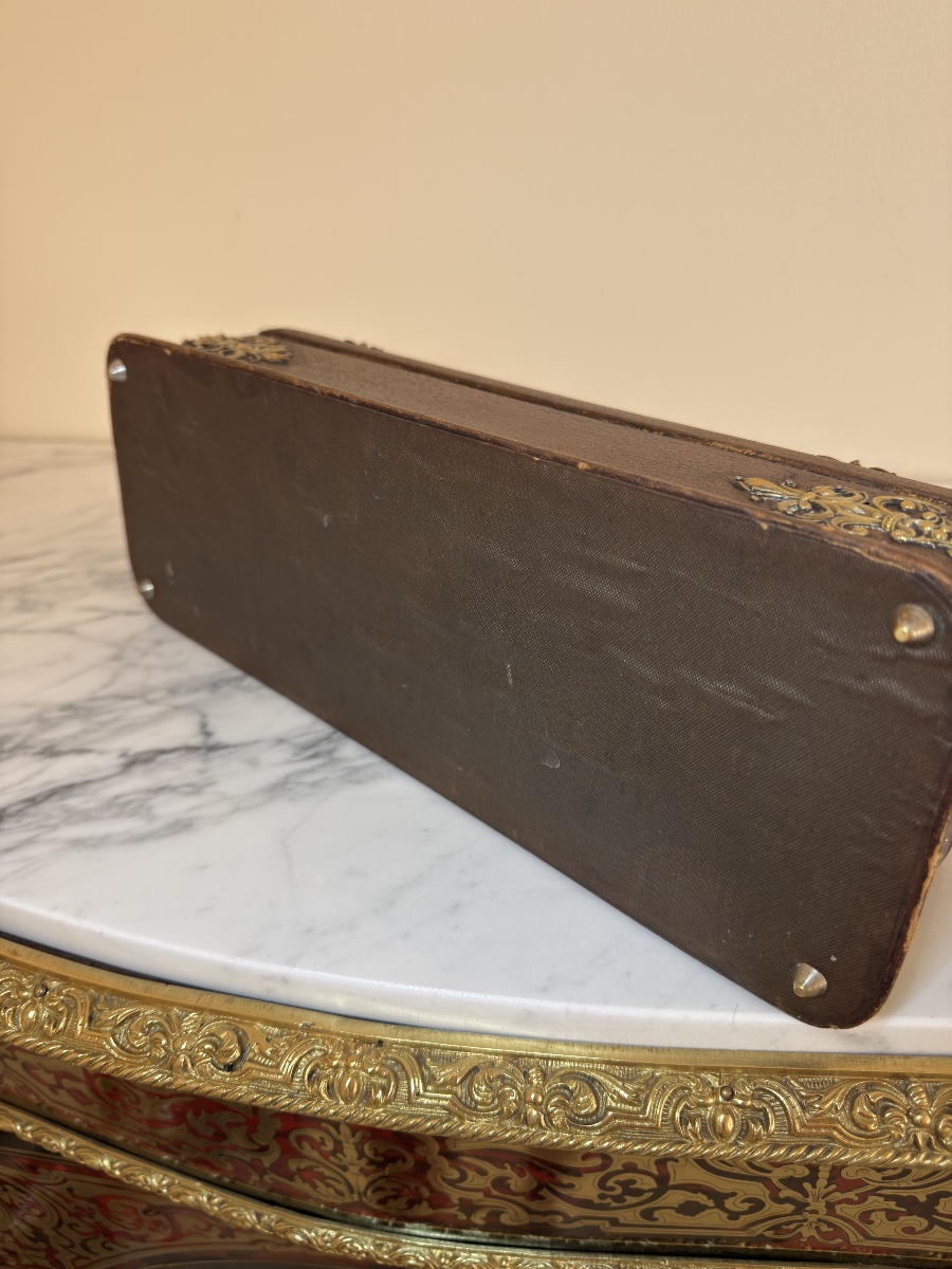 Coffret Boîte à Gants Napoléon III en Cuir et tissu Capitonnée, Fleur de Lys - XIXe-photo-8