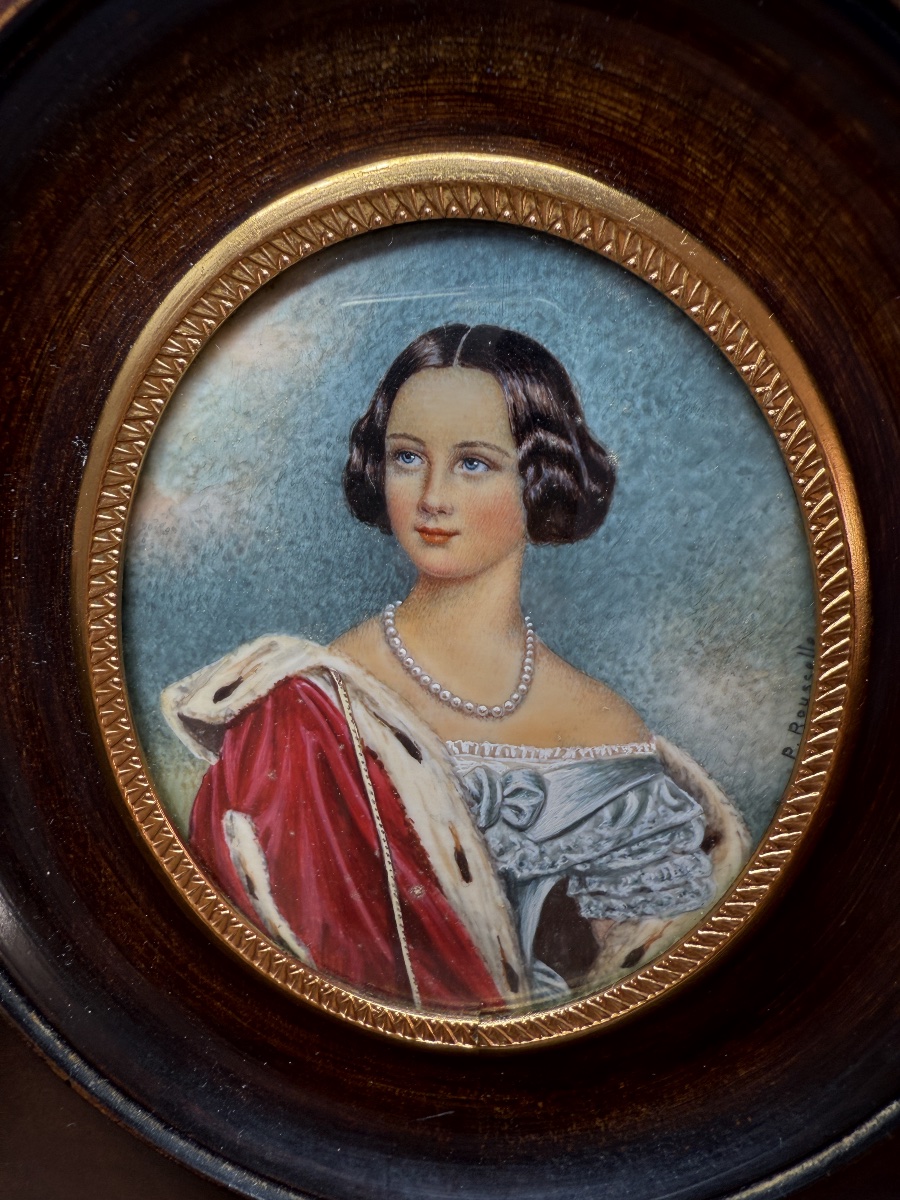 Portrait miniature de la reine Marie de Prusse (1825-1889), signé P. Rousselle, d'après J.K. St-photo-6