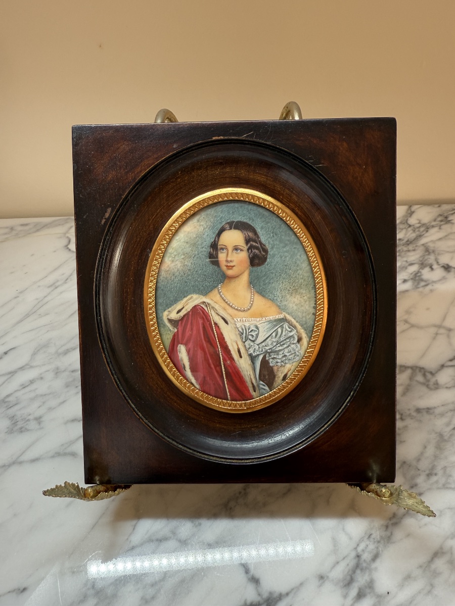 Portrait miniature de la reine Marie de Prusse (1825-1889), signé P. Rousselle, d'après J.K. St-photo-8