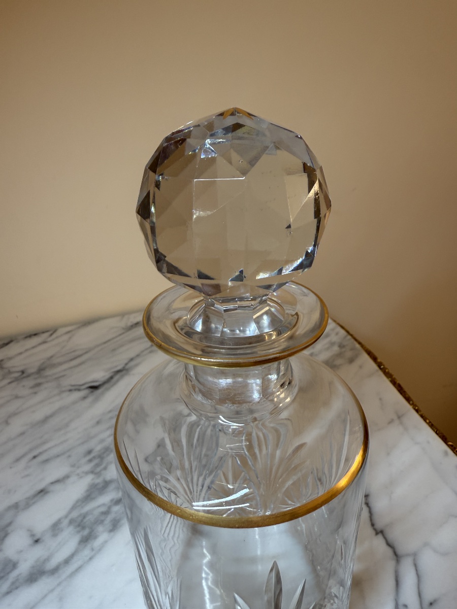 Flacon carafe Baccarat modèle "Douai" en cristal taillé et or fin, circa 1900 - H. 22 cm-photo-4
