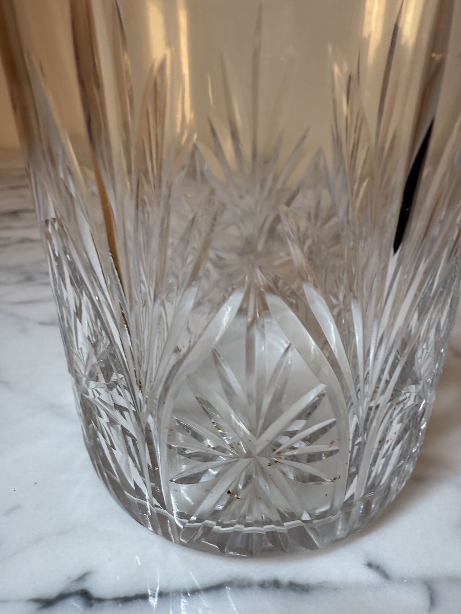 Flacon carafe Baccarat modèle "Douai" en cristal taillé et or fin, circa 1900 - H. 22 cm-photo-1