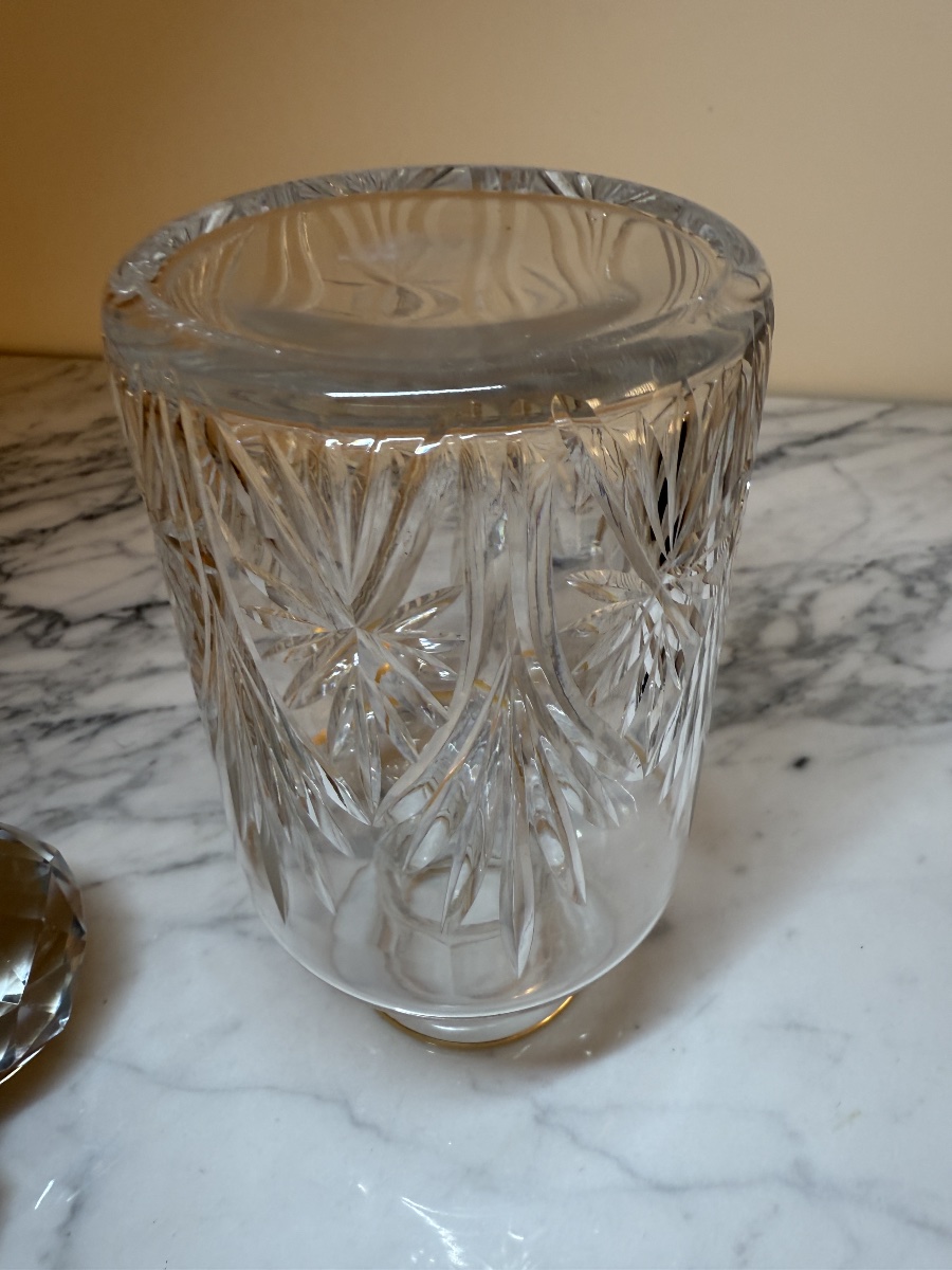 Flacon carafe Baccarat modèle "Douai" en cristal taillé et or fin, circa 1900 - H. 22 cm-photo-7