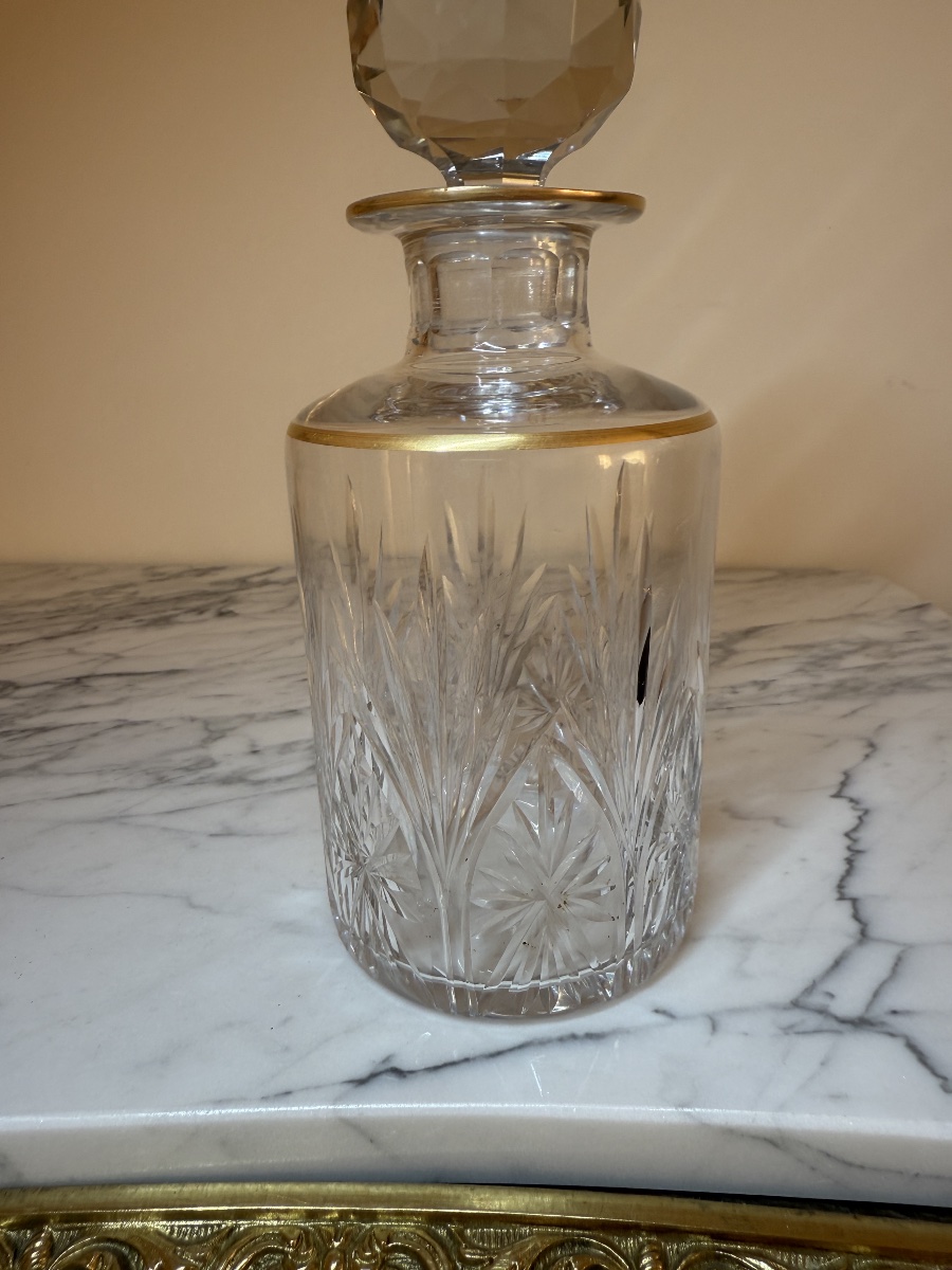 Flacon carafe Baccarat modèle "Douai" en cristal taillé et or fin, circa 1900 - H. 22 cm-photo-8