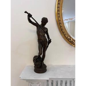 "David Terrassant Goliath" bronze d'AntoninMercier (1845-1916 )