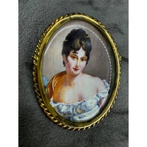 Broche, Portrait En Miniature De Juliette Récamier,peinte à La Main