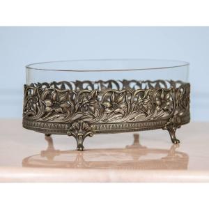 Centre De Table, Coupe , Jardinière, Vase Ancien Art Nouveau En Verre Et Métal
