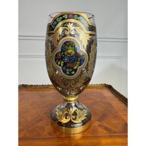 Hermann Pautsch Pour Julius Mühlhaus (1867-1945) Vase Décor émaillé Verre De Bohême