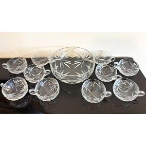 Punch Or Fruit Salad Service, Ice Cream, Crystal Creams Signed Saint Louis Model Chantilly
