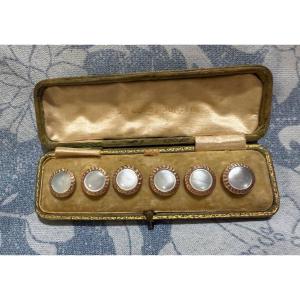 Set Of Six Mother-of-pearl And Gold Buttons