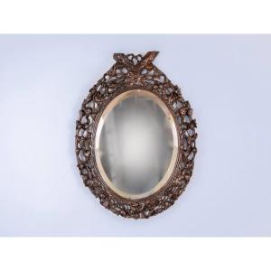 Miroir en bois ajouré sculpté, chinois ou japonais ou indochinois