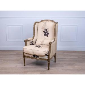 Bergère en bois sculpté , de style Louis XVI