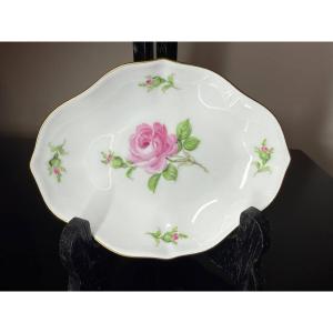 Petit bol ovale , assiettes ou ravier « Meissen » Rose rouge