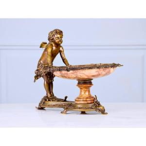 Centre de table , vase Napoléon III en bronze patiné, onyx