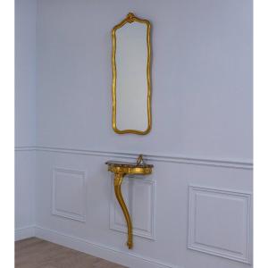 Gold Console Mirror With Shelf Or Console
