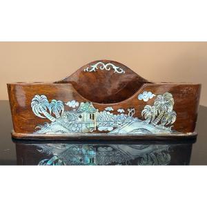 Porte-stylo et porte-lettres vintage traditionnel vietnamien laqué nacre