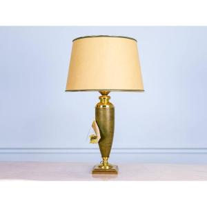 Leather And Gold-plated Metal Lamp Maison Le Dauphin 1970