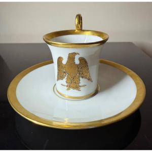 Tasse et sous tasse Limoges en porcelaine, décor Aigle Impérial