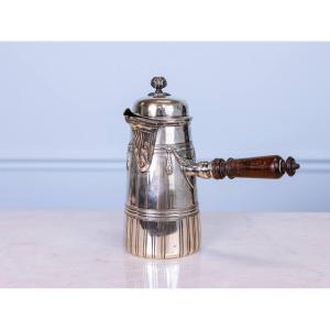 CHOCOLATIÈRE EN ARGENT MASSIF MANCHE BOIS