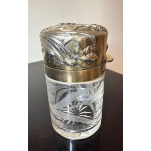 FLACON en CRISTAL et argent anciennement vermeillé, Minerve, Art Nouveau.