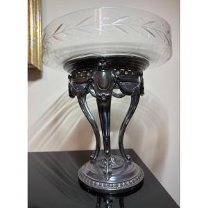 Silver-plated Metal And Crystal Bowl. Maison Gallia.