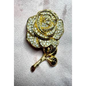 BROCHE VINTAGE CHRISTIAN DIOR PLAQUÉ OR ROSE