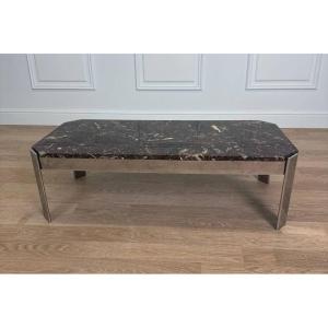 Table basse en marbre Breccia et chrome - France