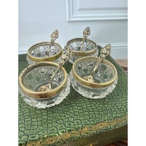 Salerons, Verrines With Crystal And Solid Silver Spoons
