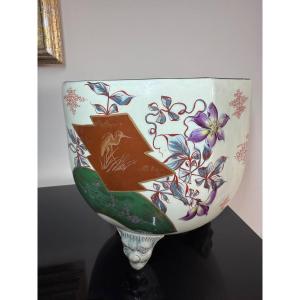 Antique Chinese-style Earthenware Planter With A Floral Design