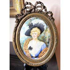 Miniature: An Elegant Woman From The Belle époque, Painted By The Artist J. Gouy-barrot