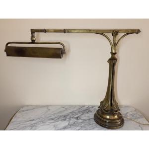 Lampe De Piano Ou De Bureau Articulée En Bronze Et Laiton – époque Art Nouveau, Vers 1900