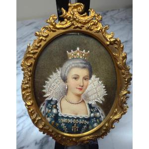 Portrait miniature de souveraine, style XVIIe siècle