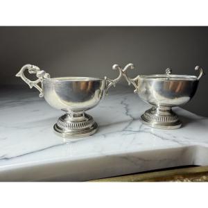 Pair Of Salt Shakers And A Spice Bowl, Made Of Solid Silver, By Minerve – Alphonse Debain