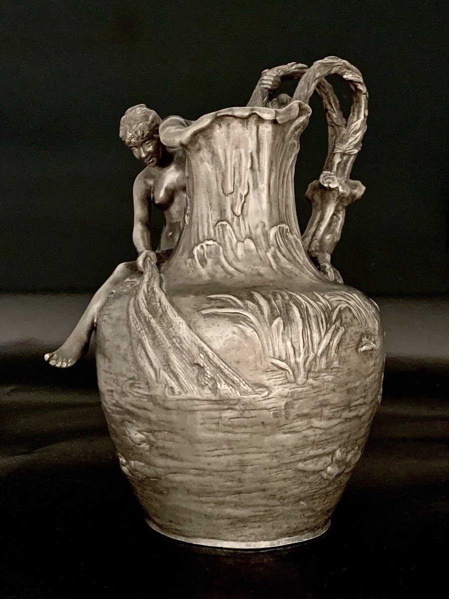 Alexandre  Vibert    "La Pêche Au Filet" Pichet en Etain  Art Nouveau-photo-2