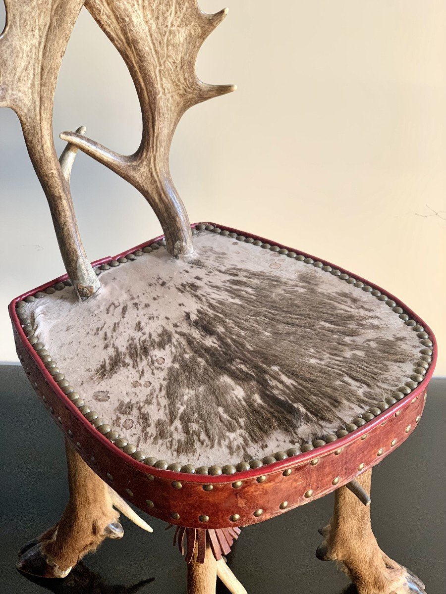 Paire De Chaises à Dossiers En Bois d'Elan Style Forêt Noire (ASSISE BASSE)-photo-4